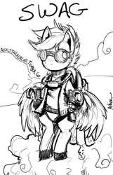 Size: 452x700 | Tagged: safe, artist:aphexangel, derpibooru import, scootaloo, pony, ask stalkerloo, goggles, monochrome, solo, steampunk