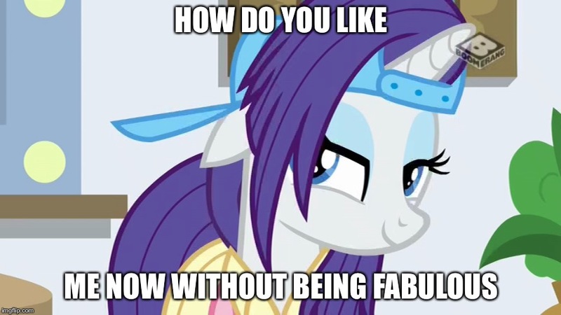 Size: 888x499 | Tagged: safe, derpibooru import, edit, edited screencap, screencap, rarity, pony, unicorn, friendship university, alternate hairstyle, backwards ballcap, baseball cap, bedroom eyes, cap, caption, clothes, eyeshadow, female, hat, image macro, makeup, mare, meme, not fabulous, plainity, plant, solo