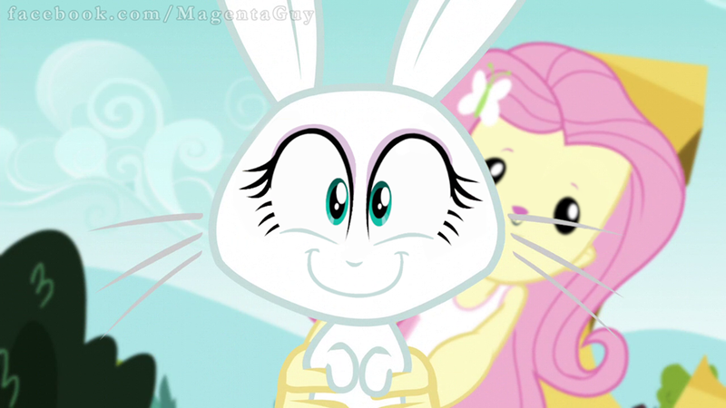 Size: 960x540 | Tagged: safe, derpibooru import, edit, edited screencap, screencap, angel bunny, fluttershy, rabbit, equestria girls, friendship games, face swap, female, hilarious in hindsight, male, wat