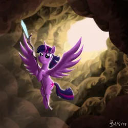 Size: 2048x2048 | Tagged: alicorn, artist:darkdabula, backlit, cloud, derpibooru import, female, flying, mare, my little pony: the movie, safe, scene interpretation, staff, staff of sacanas, twilight day, twilight sparkle, twilight sparkle (alicorn)