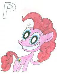 Size: 776x994 | Tagged: safe, artist:sithvampiremaster27, derpibooru import, pinkie pie, earth pony, pony, female, grin, letter, looking at you, mare, p, simple background, smiling, solo, text, waving, white background