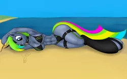 Size: 1920x1200 | Tagged: 2013, anthro, armpits, artist:funkybacon, beach, clothes, derpibooru import, female, oc, oc:becky, ocean, safe, sand, solo, swimsuit, unguligrade anthro, unofficial characters only