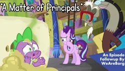 Size: 1600x900 | Tagged: a matter of principals, derpibooru import, discord, dragon, edit, edited screencap, episode followup, safe, screencap, spike, starlight glimmer, winged spike