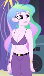 Size: 620x1080 | Tagged: suggestive, derpibooru import, edit, edited screencap, editor:ah96, screencap, princess celestia, equestria girls, rainbow rocks, belly button, big breasts, bra, breast edit, breasts, busty princess celestia, cleavage, clothes, cropped, female, principal celestia, purple underwear, sexy, solo, solo female, underwear, underwear edit, watch, wristwatch