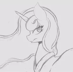 Size: 835x825 | Tagged: safe, artist:tre, derpibooru import, princess luna, alicorn, pony, female, grayscale, looking at you, mare, monochrome, sketch, solo