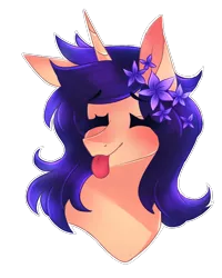 Size: 800x1000 | Tagged: safe, artist:waterz-colrxz, derpibooru import, oc, oc:watercolors, pony, unicorn, eyes closed, female, flower, flower in hair, mare, simple background, solo, tongue out, transparent background