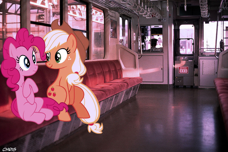 Size: 1024x683 | Tagged: safe, artist:lisaloudleijon, artist:lisaloudleijon/chris niimi, derpibooru import, editor:lisaloudleijon, applejack, pinkie pie, pony, applepie, female, irl, japan, lesbian, photo, ponies in real life, real life background, shipping