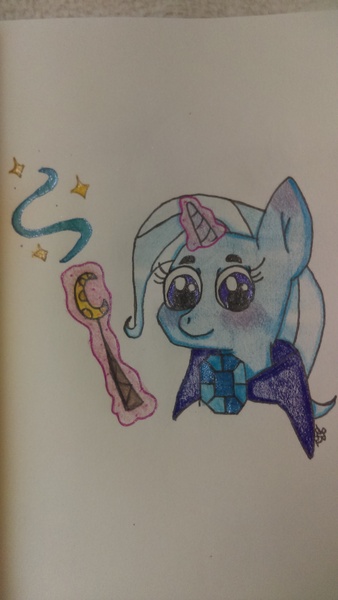 Size: 1836x3264 | Tagged: safe, artist:savvygamer, derpibooru import, trixie, pony, unicorn, bust, glowing horn, magic, solo, telekinesis, traditional art