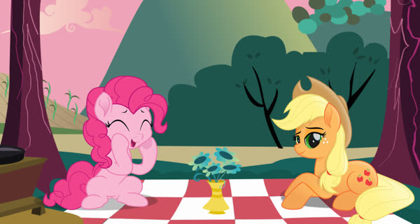 Size: 600x320 | Tagged: applejack, applepie, artist:spookitty, cute, date, derpibooru import, editor:lisaloudleijon, female, flower, lesbian, picnic blanket, pinkie pie, safe, shipping, tree