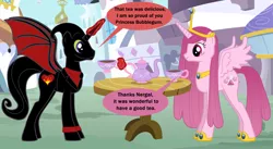 Size: 4832x2652 | Tagged: adventure time, cartoon network pony, comic, derpibooru import, female, food, husband and wife, hynden walch, male, nergal, princess bubblegum, safe, spoiler:comic, steve burns, tea, the grim adventures of billy and mandy, voice actors