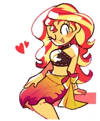 Size: 555x674 | Tagged: safe, artist:blushily, derpibooru import, sunset shimmer, equestria girls, equestria girls series, forgotten friendship, bikini, blushing, bow, clothes, cute, female, floating heart, heart, midriff, one eye closed, open mouth, sarong, shimmerbetes, simple background, smiling, solo, summer sunset, swimsuit, white background, wink