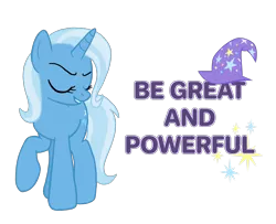 Size: 2748x2232 | Tagged: safe, artist:flipwix, derpibooru import, trixie, pony, unicorn, clothes, digital art, eyes closed, female, hat, inspirational, mare, motivation, motivational, positive message, positive ponies, raised hoof, simple background, smiling, solo, transparent background, trixie's hat