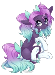 Size: 1283x1722 | Tagged: safe, artist:doekitty, derpibooru import, oc, unofficial characters only, pony, bow, clothes, cute, cute little fangs, fangs, female, hair bow, looking at you, mare, ocbetes, outline, pigtails, simple background, sitting, smiling, socks, solo, tail bow, transparent background, twintails, white outline