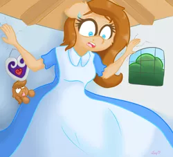 Size: 1000x909 | Tagged: safe, artist:luciusheart, derpibooru import, oc, oc:bagel, oc:coffee, anthro, pony, alice in wonderland, anthro with ponies, butt crush, cute, female, giant anthro, giantess, growth, macro