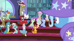 Size: 1280x720 | Tagged: 30 rock, a matter of principals, clever musings, cozy glow, cozy glow is not amused, derpibooru import, discord, friendship student, gallus, how do you do fellow kids, november rain, ocellus, peppermint goldylinks, safe, screencap, slate sentiments, smolder, strawberry scoop, summer meadow, trixie, violet twirl
