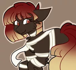 Size: 400x370 | Tagged: safe, artist:flamekitties, derpibooru import, oc, oc:mumma mysteria, unofficial characters only, earth pony, pony, bandage, brown background, commission, female, mare, simple background, solo, tape