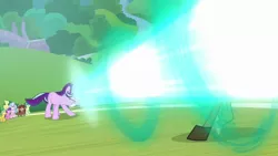 Size: 1280x720 | Tagged: a matter of principals, derpibooru import, discord, dragon ball, kamehameha, magic, safe, sandbar, screencap, silverstream, starlight glimmer, yona