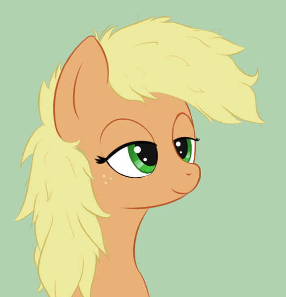 Size: 926x963 | Tagged: safe, artist:whiskeypanda, derpibooru import, applejack, earth pony, pony, bust, green background, messy mane, simple background, sleepy, smiling, solo