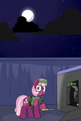 Size: 1280x1920 | Tagged: artist:zanezandell, cheerilee, clothes, cloud, cmcnext, comic:cmcnext, derpibooru import, first person view, looking at you, machine, moon, night, offscreen character, pov, safe, screwdriver, solo, stars, vest