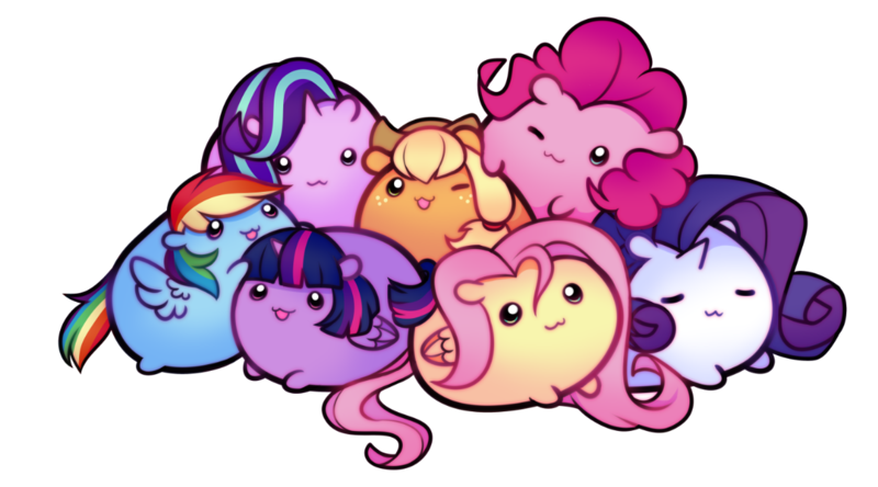 Size: 1221x678 | Tagged: safe, artist:askmlcblobs, artist:pekou, derpibooru import, applejack, fluttershy, pinkie pie, rainbow dash, rarity, starlight glimmer, twilight sparkle, twilight sparkle (alicorn), alicorn, earth pony, pegasus, pony, unicorn, :3, blob ponies, chubbie, cute, dashabetes, diapinkes, eyes closed, female, freckles, glimmerbetes, jackabetes, mane six, mare, one eye closed, open mouth, raribetes, shyabetes, simple background, transparent background, twiabetes, wink