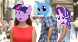 Size: 1134x614 | Tagged: safe, derpibooru import, edit, starlight glimmer, trixie, twilight sparkle, distracted boyfriend meme, female, infidelity, lesbian, shipping, startrix, twixie