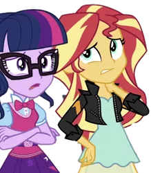 Size: 600x686 | Tagged: safe, artist:superbobiann, derpibooru import, editor:superbobiann, sci-twi, sunset shimmer, twilight sparkle, equestria girls, simple background, transparent background