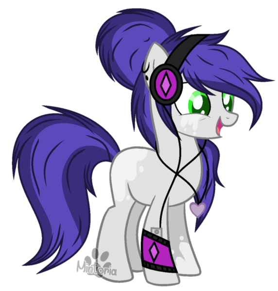 Size: 873x916 | Tagged: safe, artist:mintoria, artist:space--paws0w0, derpibooru import, oc, oc:roadwork track, unofficial characters only, earth pony, pony, armband, base used, coat markings, ear piercing, earring, female, headphones, ipod, jewelry, mare, necklace, piercing, simple background, socks (coat marking), solo, tongue out, transparent background