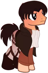 Size: 1024x1558 | Tagged: safe, artist:leanne264, derpibooru import, ponified, earth pony, pony, attack on titan, clothes, levi ackerman, male, simple background, solo, stallion, transparent background
