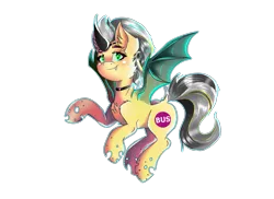 Size: 3656x2665 | Tagged: safe, artist:dankpegasista, derpibooru import, oc, oc:ibiscitea, bat pony, changeling, choker, clothes, cosplay, costume, cutie mark, green eyes, grey hair, simple background, solo, sticker, transparent background, yellow fur