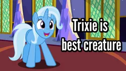 Size: 1190x670 | Tagged: safe, derpibooru import, edit, trixie, pony, unicorn, best creature, best pony, cute, diatrixes, image macro, meme, text