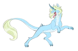 Size: 900x597 | Tagged: safe, artist:vindhov, derpibooru import, oc, unofficial characters only, dracony, hybrid, commission, crack ship offspring, forked tongue, interspecies offspring, offspring, open mouth, parent:spike, parent:trixie, parents:spixie, rearing, simple background, solo, tongue out, transparent background