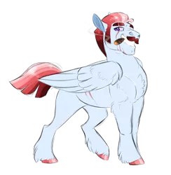 Size: 800x819 | Tagged: safe, artist:vindhov, derpibooru import, oc, unofficial characters only, pegasus, pony, cigar, colored hooves, commission, crack ship offspring, eye scar, facial hair, grin, magical lesbian spawn, male, moustache, offspring, parent:nurse redheart, parent:rainbow dash, parents:rainheart, scar, sideburns, simple background, smiling, smoking, solo, stallion, transparent background