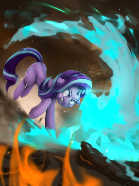 Size: 2715x3620 | Tagged: safe, artist:blackligerth, derpibooru import, starlight glimmer, pony, unicorn, a matter of principals, blast, female, fire, high res, magic, magic blast, scene interpretation, solo