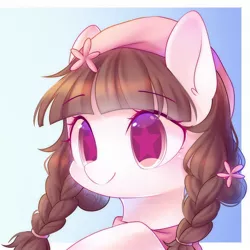 Size: 1800x1800 | Tagged: safe, artist:leafywind, derpibooru import, oc, unofficial characters only, earth pony, pony, beret, braid, bust, clothes, cute, female, hat, mare, portrait, smiling, solo, starry eyes, stars, wingding eyes