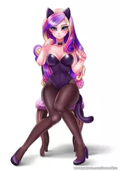 Size: 800x1146 | Tagged: suggestive, artist:racoonsan, derpibooru import, princess cadance, human, equestria girls, adorasexy, breasts, bunny suit, cat ears, cat tail, cleavage, clothes, cute, dean cadance, female, hair, high heels, humanized, leotard, looking at you, multicolored hair, nekomimi, pantyhose, purple eyes, sexy, shoes, solo, solo female, stupid sexy princess cadance