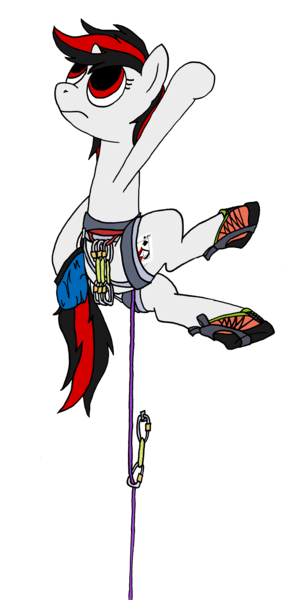 Size: 2839x5817 | Tagged: safe, artist:1438, derpibooru import, oc, oc:blackjack, unofficial characters only, pony, unicorn, fallout equestria, fallout equestria: project horizons, fanfic, climbing, climbing harness, fanfic art, female, hooves, horn, mare, rock climbing, simple background, solo, transparent background