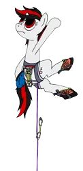 Size: 2839x5817 | Tagged: safe, artist:1438, derpibooru import, oc, oc:blackjack, unofficial characters only, pony, unicorn, fallout equestria, fallout equestria: project horizons, fanfic, climbing, climbing harness, fanfic art, female, hooves, horn, mare, rock climbing, simple background, solo, transparent background