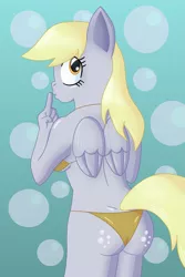 Size: 3495x5243 | Tagged: anthro, artist:sergeant16bit, ass, bikini, both cutie marks, breasts, clothes, derpibooru import, derpy hooves, female, pegasus, shhh, solo, suggestive, swimsuit