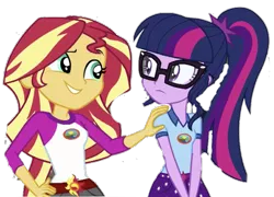 Size: 809x583 | Tagged: safe, artist:superbobiann, derpibooru import, editor:superbobiann, sci-twi, sunset shimmer, twilight sparkle, equestria girls, legend of everfree, simple background, transparent background