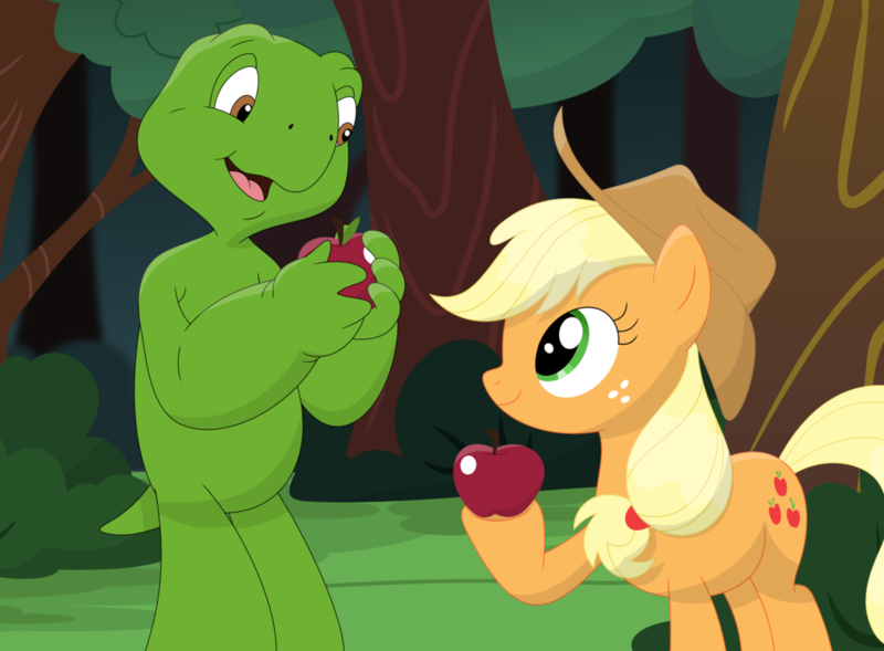 Size: 1042x767 | Tagged: apple, applejack, artist:porygon2z, crossover, derpibooru import, food, franklin the turtle, safe