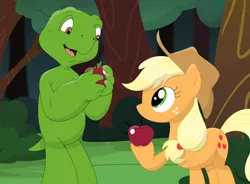 Size: 1042x767 | Tagged: apple, applejack, artist:porygon2z, crossover, derpibooru import, food, franklin the turtle, safe