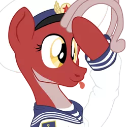 Size: 2800x2800 | Tagged: safe, artist:aaronmk, derpibooru import, oc, oc:posada, unofficial characters only, seapony (g4), atg 2018, clothes, female, hat, newbie artist training grounds, sailor, salut, salute, simple background, solo, tongue out, transparent background, uniform