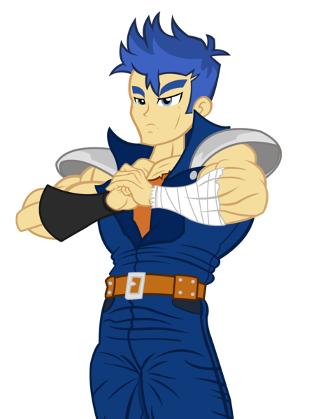 Size: 2457x3263 | Tagged: safe, artist:trungtranhaitrung, derpibooru import, flash sentry, equestria girls, clothes, crossover, hokuto no ken, kenshiro, male, omae wa mou shindeiru, simple background, solo, transparent background