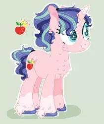 Size: 328x391 | Tagged: safe, artist:givolpon, derpibooru import, oc, oc:malu apples, unofficial characters only, pony, unicorn, base used, cheek fluff, chest fluff, colored hooves, female, green background, leg fluff, magical gay spawn, mare, offspring, outline, parent:big macintosh, parent:shining armor, parents:shiningmac, simple background, socks (coat marking), solo