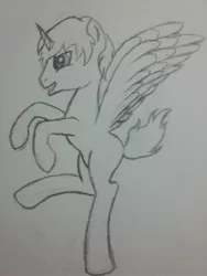 Size: 2448x3264 | Tagged: alicorn, alicorn oc, artist:deadwire765, derpibooru import, ferrari, monochrome, oc, prancing, raised tail, safe, solo, spread wings, tail, traditional art, unofficial characters only, wings