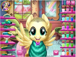 Size: 807x605 | Tagged: bald, baldishy, bootleg, derpibooru import, flash game, fluttershy, fluttershy real haircuts, game, girlsplay, happy, safe, screenshots, smiling