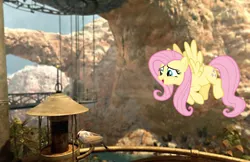 Size: 640x414 | Tagged: artist:tawaki, artist:zomgmad, bird, birdfeeder, derpibooru import, earth, elevator shaft, fluttershy, myst, myst iv: revelation, safe, tomahna