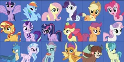 Size: 1845x924 | Tagged: safe, artist:superbobiann, derpibooru import, editor:superbobiann, apple bloom, applejack, fluttershy, gallus, ocellus, pinkie pie, rainbow dash, rarity, sandbar, sci-twi, scootaloo, silverstream, smolder, starlight glimmer, sunset shimmer, sweetie belle, twilight sparkle, twilight sparkle (alicorn), yona, alicorn, classical hippogriff, gryphon, hippogriff, cutie mark crusaders, mane six, student six, unicorn sci-twi