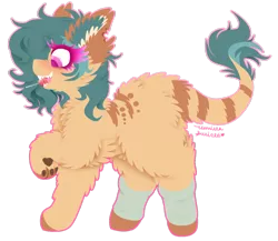 Size: 1024x887 | Tagged: artist:vanillaswirl6, candy, chest fluff, chibi, commission, derpibooru import, ear fluff, fluffy, food, hybrid, leg warmers, leonine tail, lollipop, oc, oc:izzy, open mouth, paws, safe, signature, simple background, tail fluff, transparent background, unofficial characters only