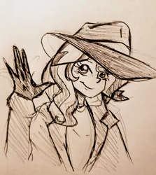 Size: 1429x1602 | Tagged: artist:smirk, carmen sandiego, derpibooru import, monochrome, safe, sunset shimmer, traditional art